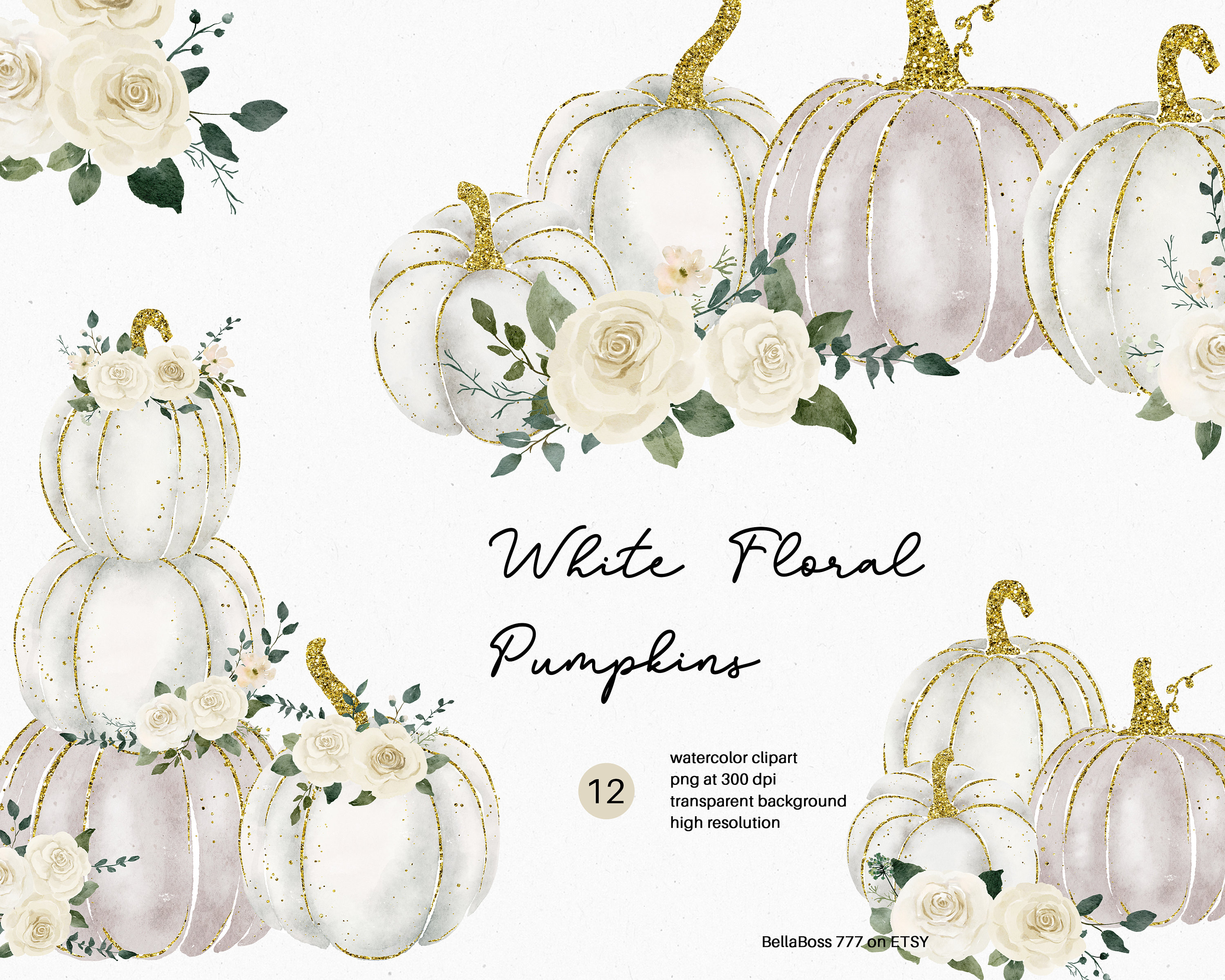 White Pumpkin Clipart Ivory Pumpkins Autumn Clipart - Etsy
