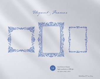 Wedding Frame Clipart, Fine Art Logo, Line Art, Wedding Crest, Ornamental Frame, Vintage Frames Clipart, French Frames, Victorian Frames