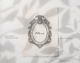 Vintage Wedding Crest, Wedding Frame Clipart, Fine Art, Line Art, Logo Clipart, Wedding Crest, Ornamental Frame, Crest Clipart, Crest Logo