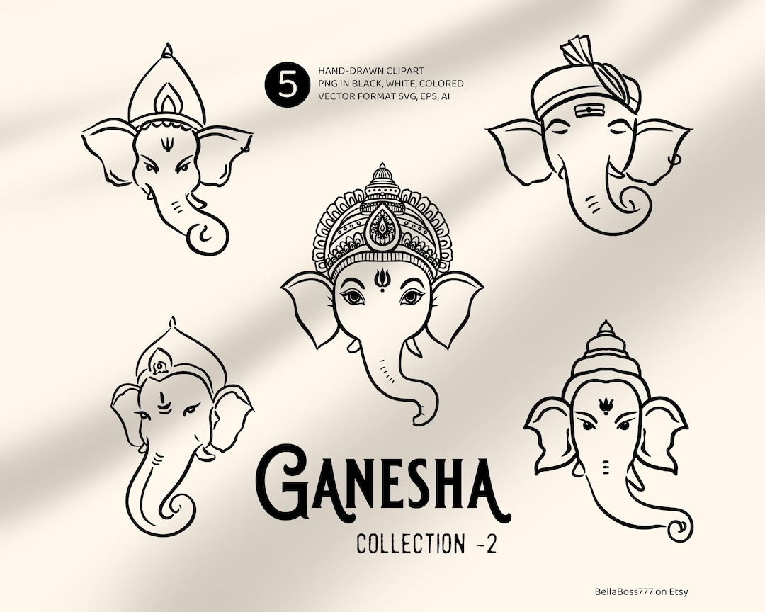 Ganesh Clipart, Hindu God Line Art PNG, Indian Wedding Logo Clipart,  Ganesha SVG, Ganapati Hand-drawn Illustration, Spiritual Design - Etsy, image size:1080x864