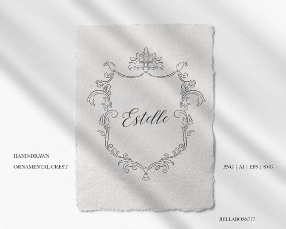 Wedding Frame Clipart, Fine Art, Line Art, Logo Clipart, Wedding Crest, Ornamental Frame, Crest Clipart, Crest Logo, Sketch, Hand-Drawn Art
