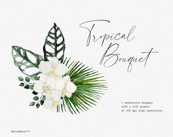 Tropical Flower, Monstera Clipart, Tropical Leaves, Tropical Clipart, Watercolor Flower, Orchid Clipart, Botanical Clipart, Wedding Clipart