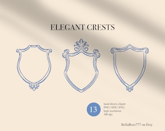 Imágenes prediseñadas de escudos de boda, paquete de escudos de arte lineal, imágenes prediseñadas ornamentales, escudos vintage minimalistas, bellas artes, escudos de monogramas, escudos de logotipos de boda