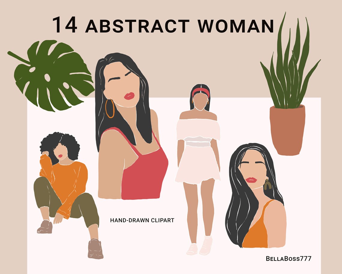 Abstract Woman Clipart Earthy Toned Clip Art Bohemian Etsy