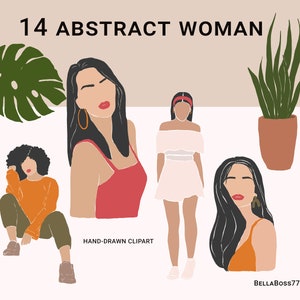 Imágenes prediseñadas de mujer abstracta, imágenes prediseñadas en tonos terrosos, mujer de moda bohemia, impresión de pared femenina, ilustración de moda, imágenes prediseñadas femeninas PNG