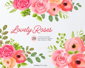 Watercolor Roses Clipart, Pink Roses, Floral Clipart, Watercolor Wedding, Watercolor Flowers, Watercolor Bouquets, Roses PNG, Watercolor PNG