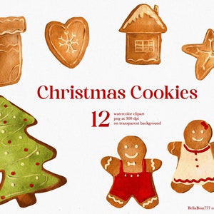 Christmas Cookie, Cookie Clipart, Watercolor Christmas, Gingerbread Clipart, Christmas Baking, Cookie Man, Winter Clipart, Baking Clipart