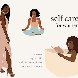 Self Care, Woman Clipart, Black Girl in Tub, Bathroom Clipart, Self Care Icon, Yoga Clipart, Meditation, Black Girl Clipart, Abstract Woman