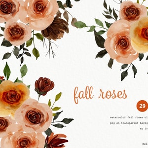 Fall Roses, Watercolor Flowers Clipart, Rustic Flowers Clipart, Floral Bouquets, Autumn Wedding Flowers, Watercolor Wedding, Fall Wedding