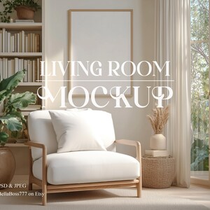Living Room Mockup, Neutral Frame, Photoshop Mockup Template, Apartment Mockup, Poster Mockup Template, Wall Art Mockup, Wood Frame Mockup
