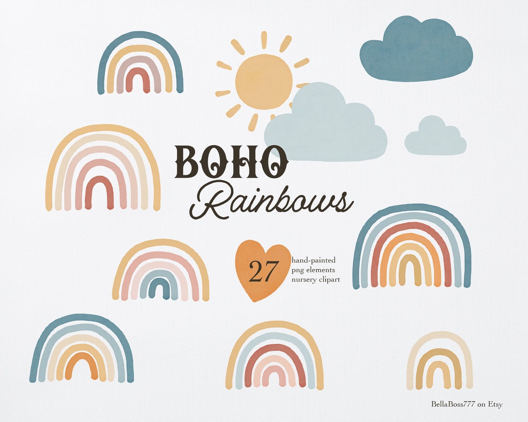 Watercolor Rainbow Clipart, Rainbow PNG, Nursery Rainbow, Boho Clipart ...