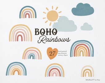 Watercolor Rainbow Clipart, Rainbow PNG, Nursery Rainbow, Boho Clipart, Boho Rainbow, Cute Rainbow, Girls Nursery Clipart, Newborn Clipart