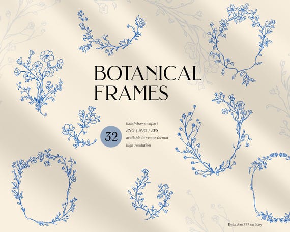 Botanical Frames, Floral Wreath, Wedding Frame Clipart, Floral Line Art, Wedding Wreath, Floral Frame, Botanical Clipart, Spring Clipart
