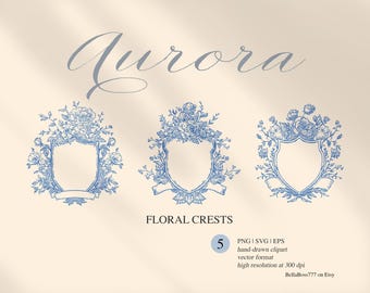 Floral Crest Clipart, Wedding Frame, Crest Logo Clipart, Fine Art, Line Art, Floral Frames, Wedding Monogram Crest, Digital Download