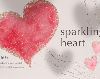 Heart Clipart, Love Clipart, Valentines Day Clipart, Planner Stickers, Red Hearts, Watercolor Heart, Gold Heart, Glitter Heart, Lovers Day