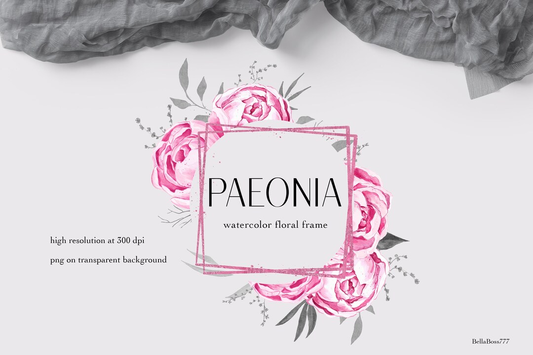 Peony Frame, Watercolor Peony, Pink Flowers, Wedding Clipart, Pink ...