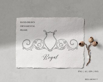 Wedding Frame Clipart, Fine Art, Line Art, Logo Clipart, Wedding Crest, Ornamental Frame, Crest Clipart, Crest Logo, Sketch, Hand-Drawn Art