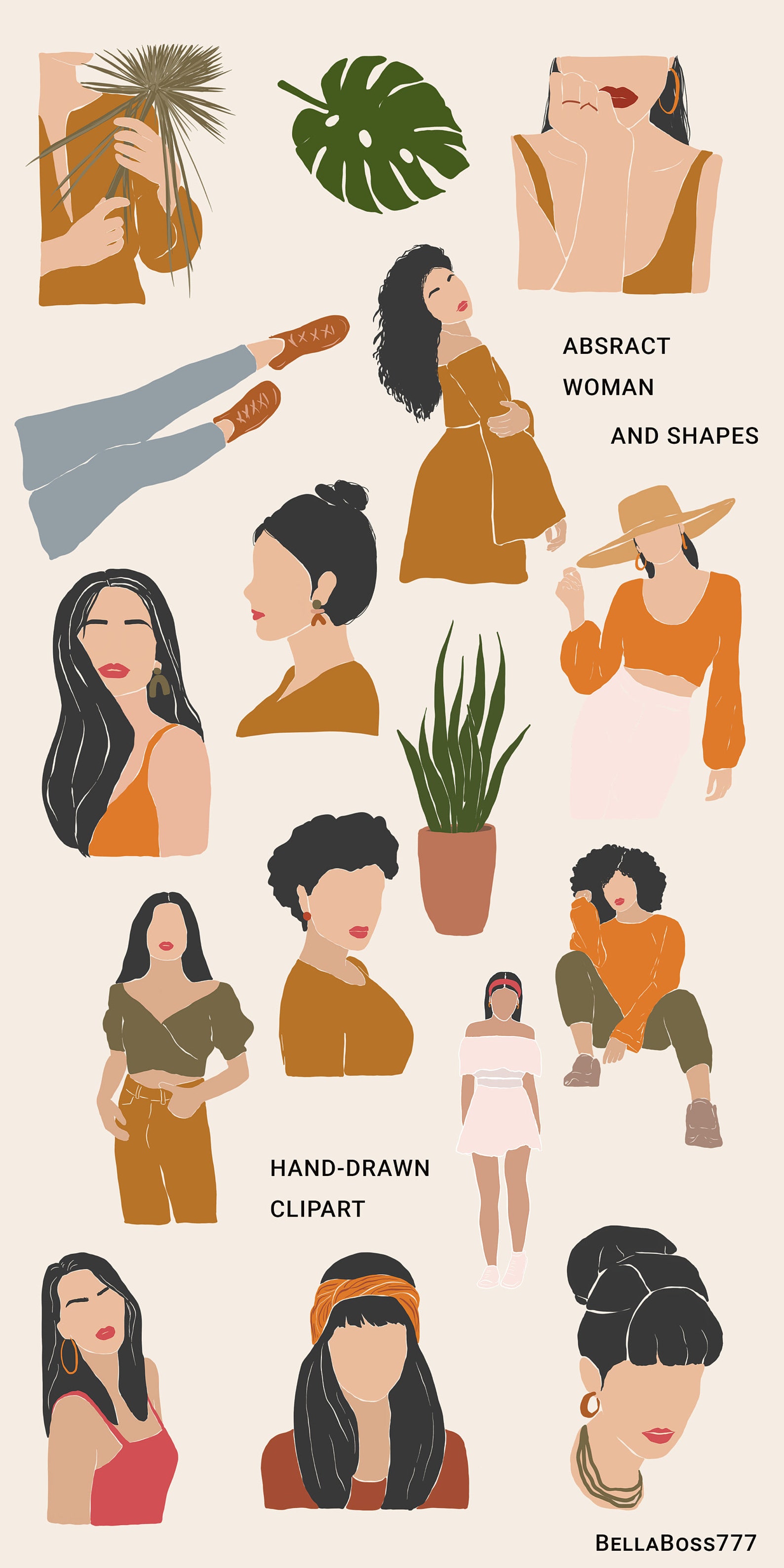 Abstract Woman Clipart Earthy Toned Clip Art Bohemian Etsy