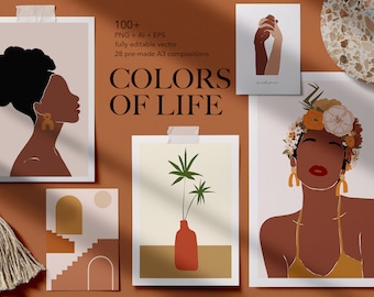 Black Woman Abstract Clipart | African Female Prints, Abstract Shapes, Black Girl Illustration, Fashion Illustration, Boho Clipart
