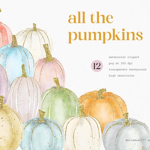 Pumpkin Clipart, Baby Shower Clipart, Fall Clipart, Autumn Clipart, Watercolor Pumpkin, Pink Pumpkins, Gold Pumpkins, Thanksgiving Clipart