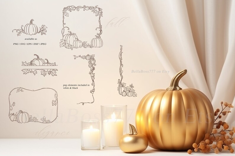 Pumpa Clipart, Pumparamar, Höstbröllop Clipart, Höst Clipart, Pumpateckning, Höst Clipart, Pumpa Line Art, Thanksgiving PNG bild 5