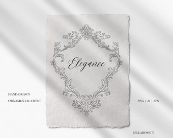 Wedding Frame Clipart, Fine Art, Line Art, Logo Clipart, Wedding Crest, Ornamental Frame, Crest Clipart, Crest Logo, Sketch, Hand-Drawn Art