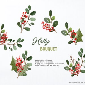 Clipart de Natal, PNG de férias, Natal em aquarela, Buquês de inverno, Buquê de Natal, PNG de Natal, Clipart de férias, Casamento de Natal