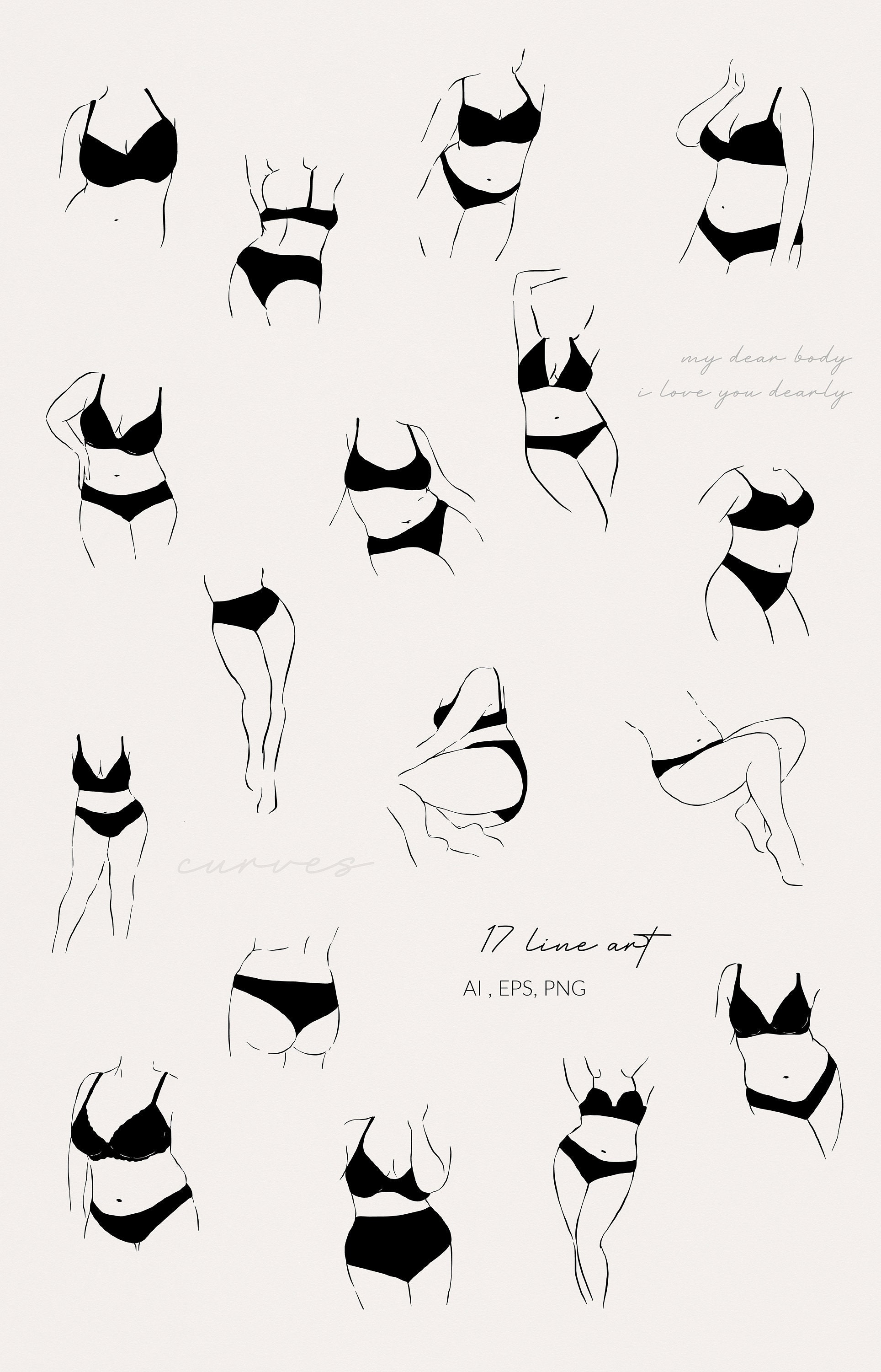 Curvy Woman Female Line Art Woman Line Art Body Positive Etsy