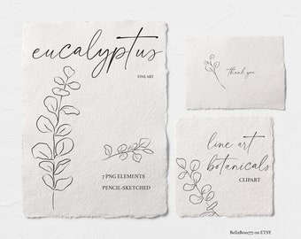 Eucalyptus Clipart, Fine Art Clipart, Botanical Line Art, Leaves Wedding, Line Art, Botanical Clipart, Botanical Leaf, Wedding Line Art,