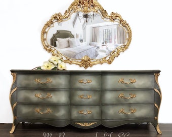 Custom order option! French Provincial Bombe Triple Dresser | Vintage Chest of Drawers | French Country Buffet| Ornate Media Console