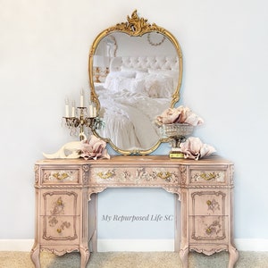 Custom order option! Vintage French Provincial Vanity | Victorian Inspired | Floral and Gold Classy Makup Table| Old World Style