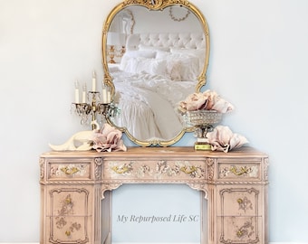 Custom order option! Vintage French Provincial Vanity | Victorian Inspired | Floral and Gold Classy Makup Table| Old World Style