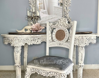 Custom order option! baroque style white and pink vanity with mirror and chair | writing desk | dressing table