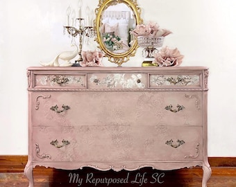Custom order option! Sample Only| French Provincial Dresser | Vintage Chest of Drawers | Victorian Bedroom Furniture | Pink and Gold Nursery