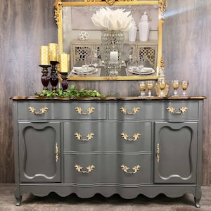 Custom order option! Unpainted inventory available | Vintage Serpentine French Provincial Buffet Sideboard Credenza Console Dresser