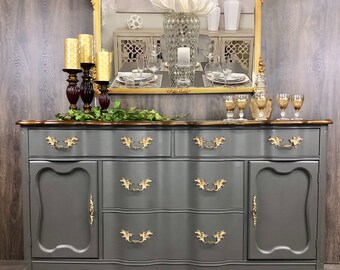 Custom order option! Unpainted inventory available | Vintage Serpentine French Provincial Buffet Sideboard Credenza Console Dresser