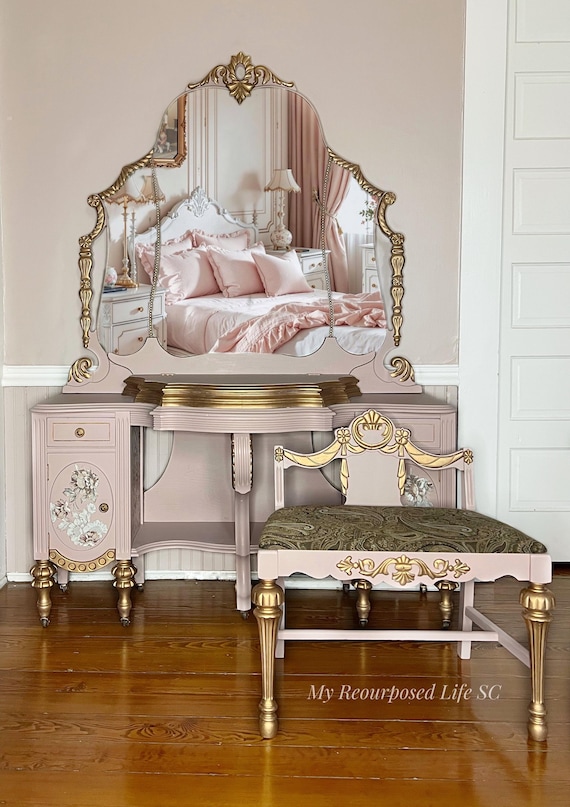 dressing table rose gold Custom Order Option! Vintage French Provincial Vanity | Victorian Inspired | Floral and Classy Makup Table| Old World Style daydresses
