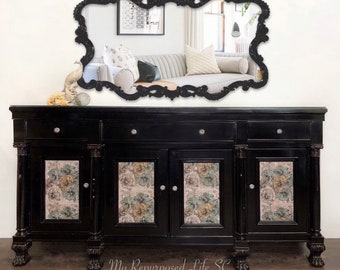 Custom order option! Black Vintage Sideboard. Farmhouse Buffet Cabinet. Painted Credenza. Dining Room Server. Large Media Console