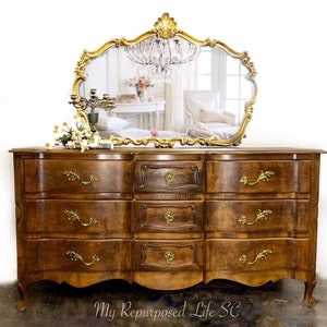Custom order option! French Provincial Triple Dresser. Vintage Chest of Drawers. Victorian Bedroom. French Country Buffet.  Media Console.