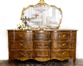 Custom order option! French Provincial Triple Dresser. Vintage Chest of Drawers. Victorian Bedroom. French Country Buffet.  Media Console.