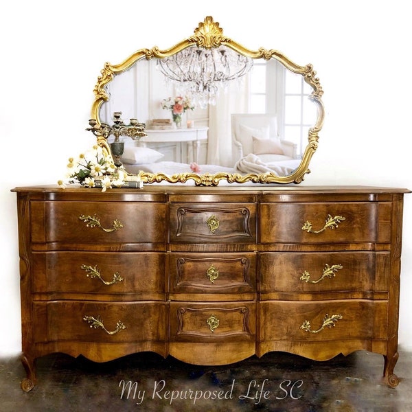 Custom order option! French Provincial Triple Dresser. Vintage Chest of Drawers. Victorian Bedroom. French Country Buffet.  Media Console.