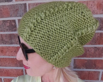 Slouchy Beanie, Slouchy Hat, Women's Knit Hat, Winter Woolly Hat, Knitted Hat for Women, Chunky Hat, Green Hat, Gift for Women, Gift for Her