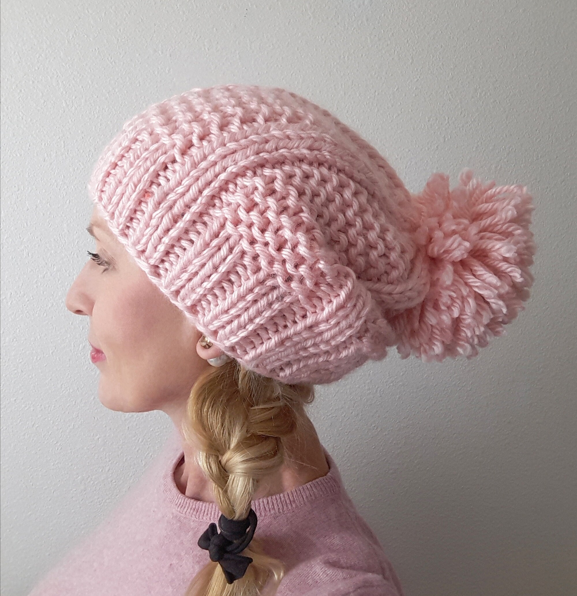 Chunky Slouchy Hat Large Pom Beanie 