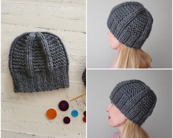 Gray Beanie, Women's Knit Hat, Winter Hat, Knitted Hat for Women, Hand Knit Hat, Beanie, Chunky, Gray Knit Hat, Gift for Women, Gift for Her