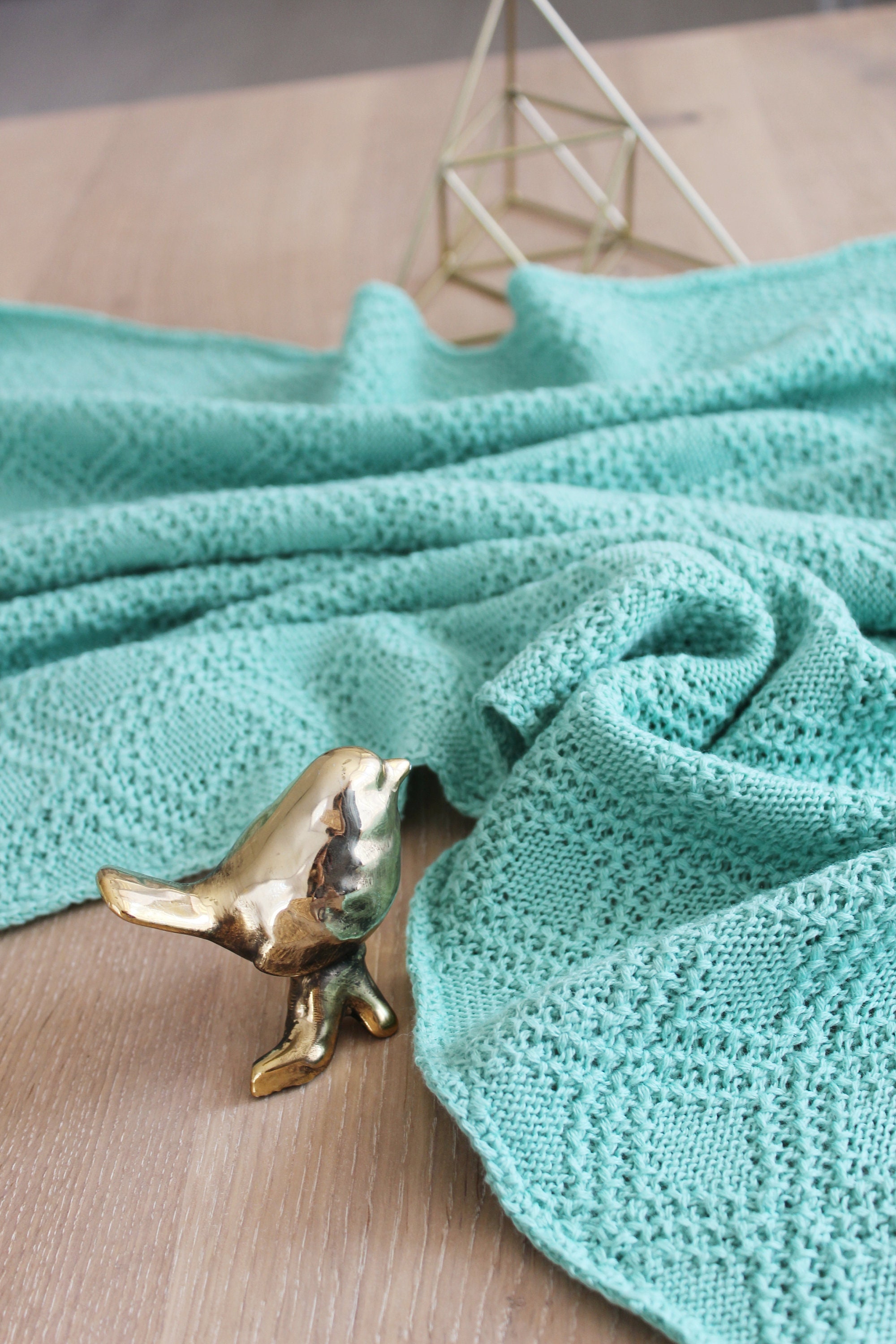 Knitted merino wool mint blanket Unique baby shower gift Etsy