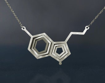 Serotonin Molecule necklace - Geometric stainless steel minimalist jewelry with 3d design and special shining effect - Psychology Gift