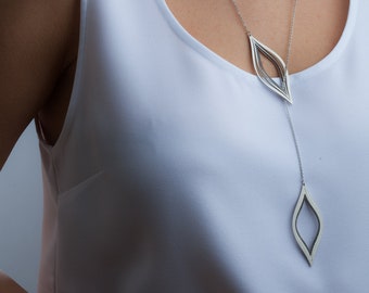 Geometric lariat necklace with no claspr Shining hypoallergenic pendant Stainless steel Triangles necklace Y necklace