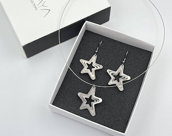 Stainless steel Starfish Jewelry Set, Necklace and Earrings, Shining geometric summer jewelry, Hypoallergenic, Elegant dainty jewelry set