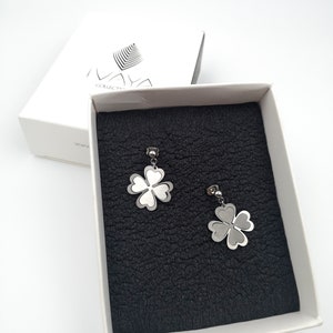 Four Leaf Clover Stud Earrings, Stainless steel minimalist jewelry, Minimalist 3d special shining earrings, Dainty lucky clover earrings image 7