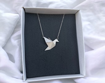 Origami Bird necklace • Geometric stainless steel minimalist jewelry with 3d design and special shining effect • Waterproof origami jewelry